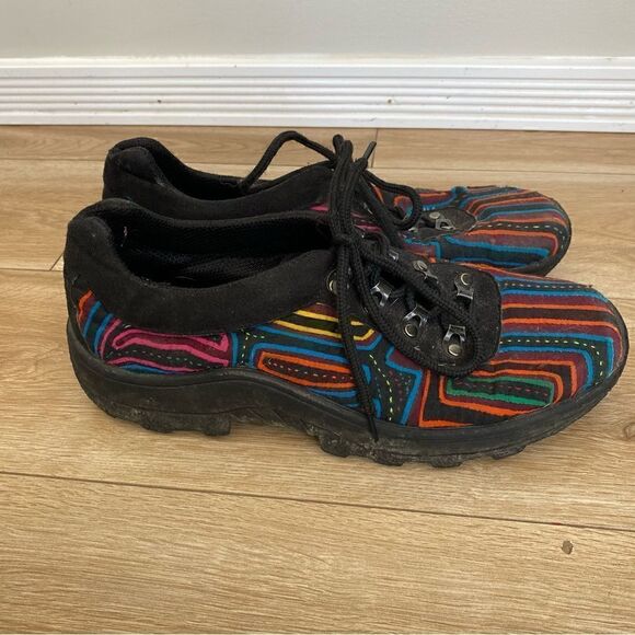 Kuna Print Eclectic Embroidered Lace Up Sneakers Womens Size 9 - Picture 4 of 5